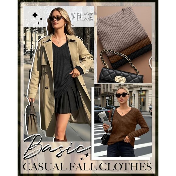 3 Pack Womens Long Sleeve V Neck Tunic Tops Lightweight Casual Fall Clothes - Picture 4 of 5